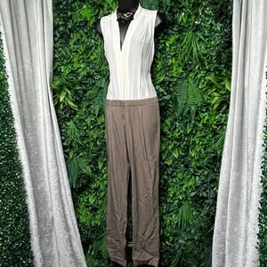 Maje Jumpsuit Cream Taupe FR 36 US Small Silk Blend Sleeveless Wide‎ Leg 3455